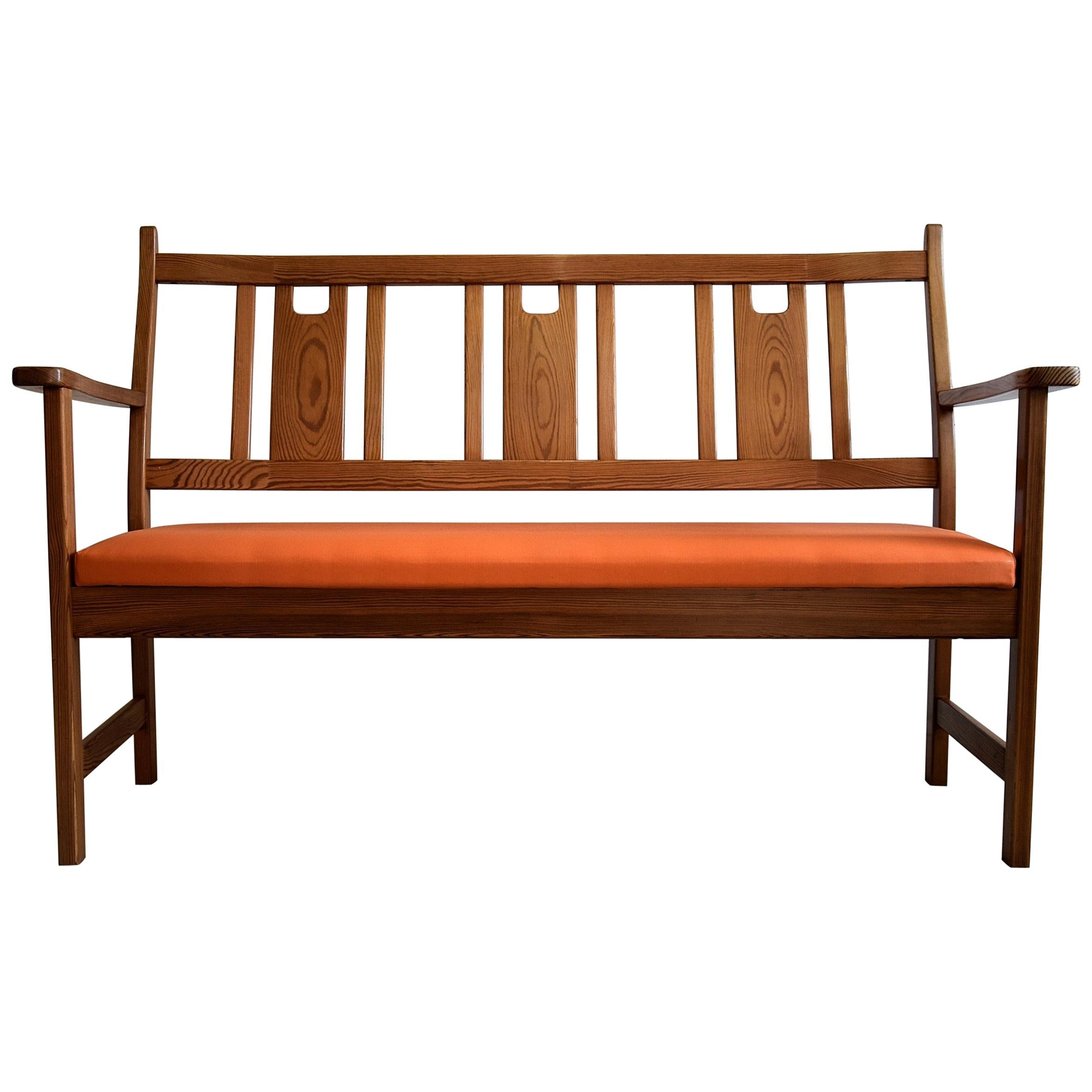 Yngve Ekström  Orange and Brown Pine Two-Seat Bench For Sale