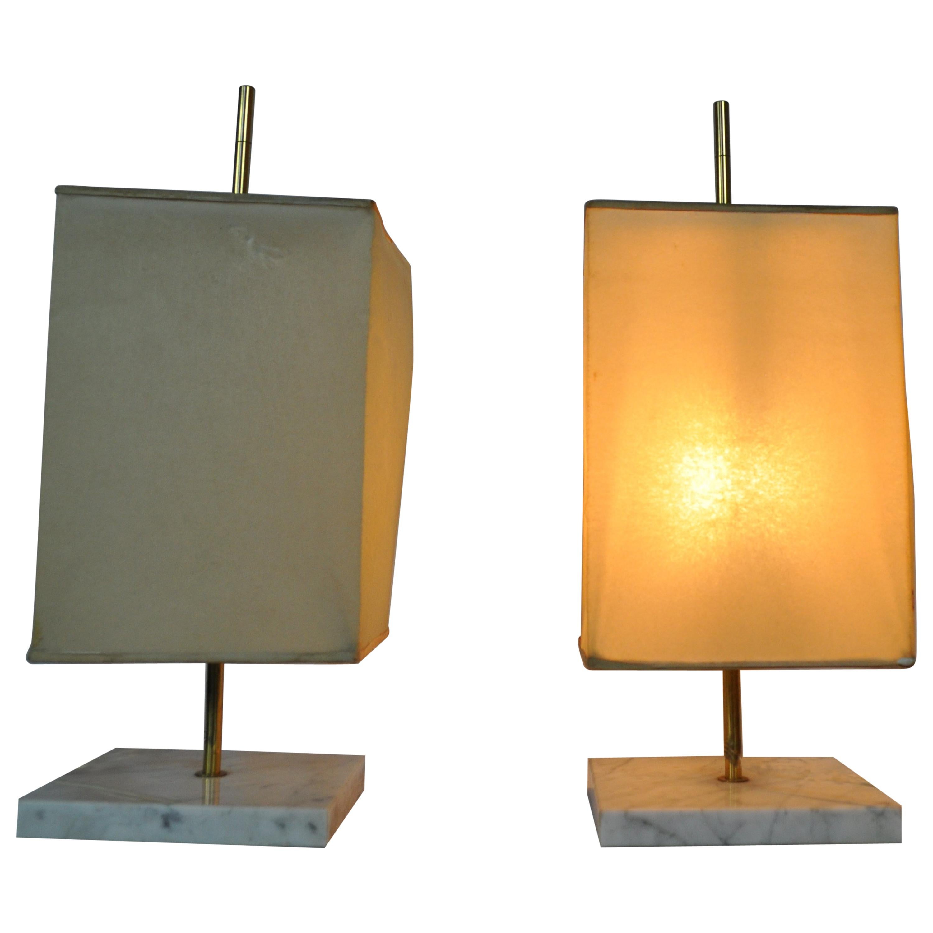 Pair of Brass and Marble Lamp by Jacques Charpentier For Sale