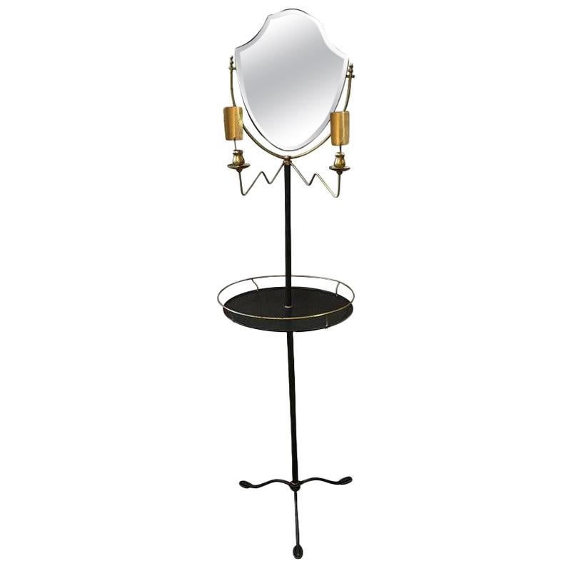 Handsome Brass and Galvanized Metal Standing Shaving Stand For Sale