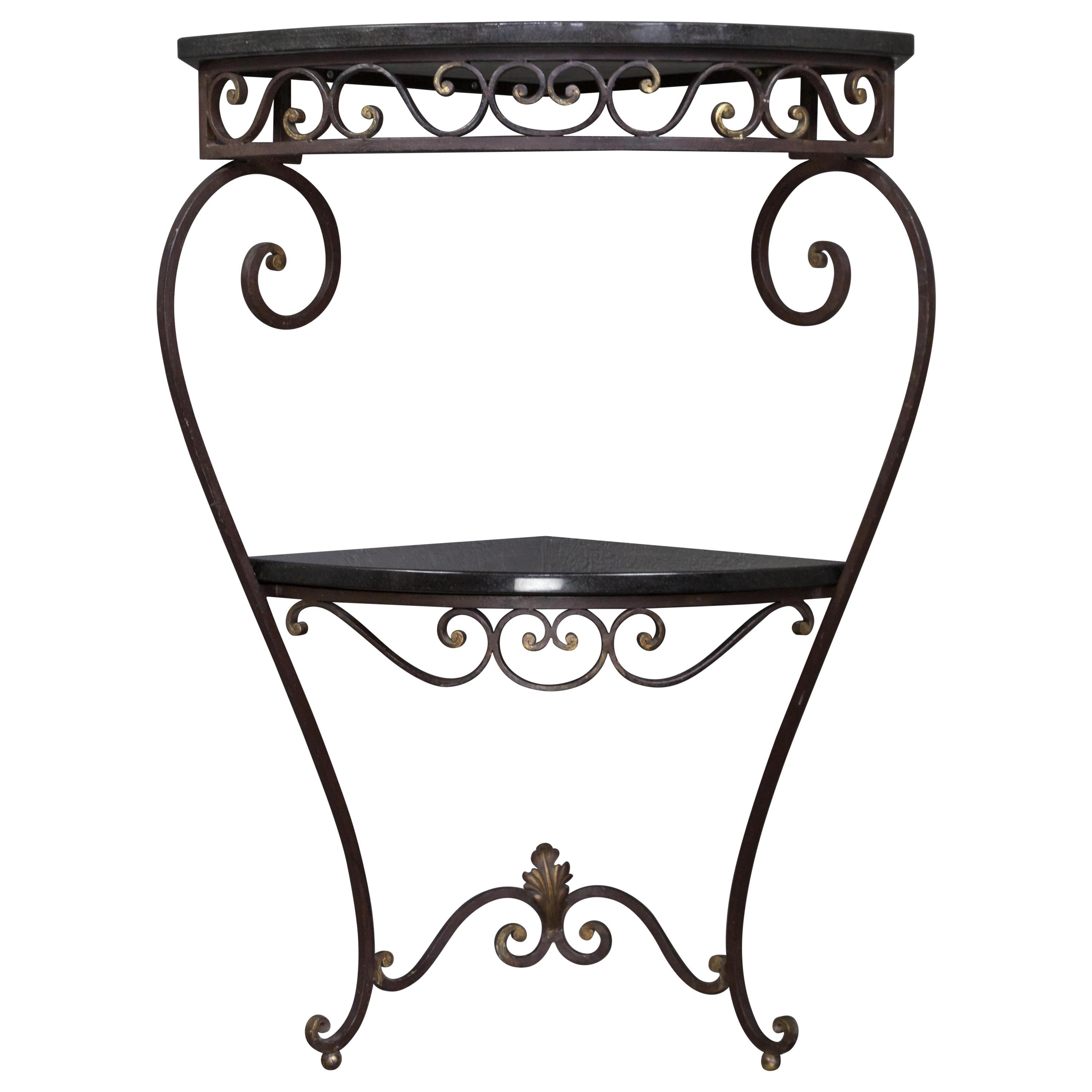 French 1940s Iron and Granite Corner Console For Sale