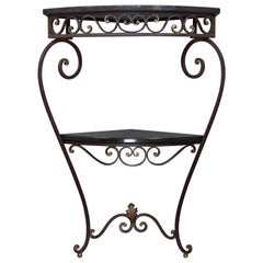 French 1940s Iron and Granite Corner Console