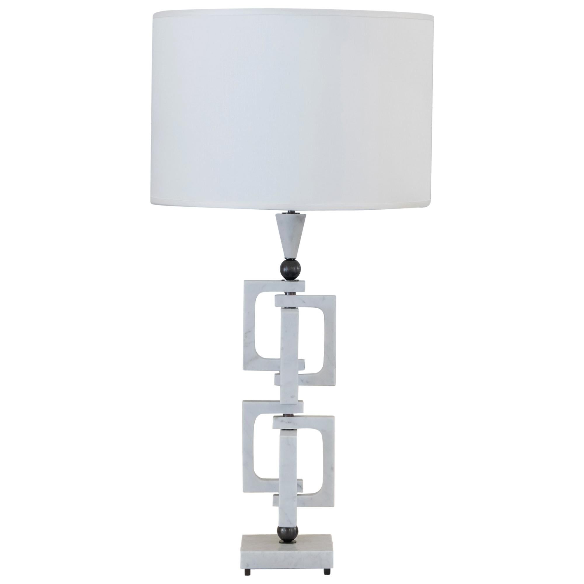 Flair Edition White Carrara Marble and Bronze "Adhoc" Table Lamp, Italy 2019 For Sale