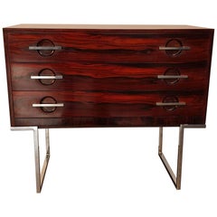 MidCentury Chest of Drawers with Rio Palisander Veneer and Nickel Plated Metals