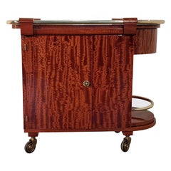 French Art Deco Trolley with Brass Metal Parts and Satinwood Veneer, 1930s
