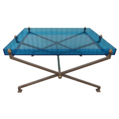 Steel and Blue Perspex Coffee Table