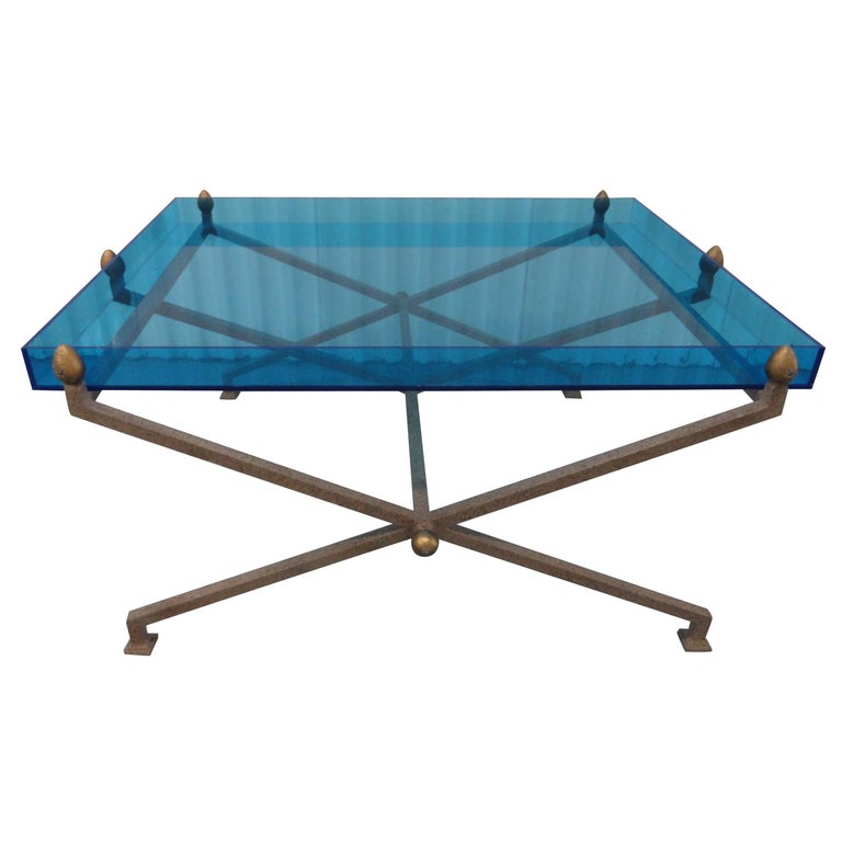 Steel and Blue Perspex Coffee Table For Sale at 1stDibs