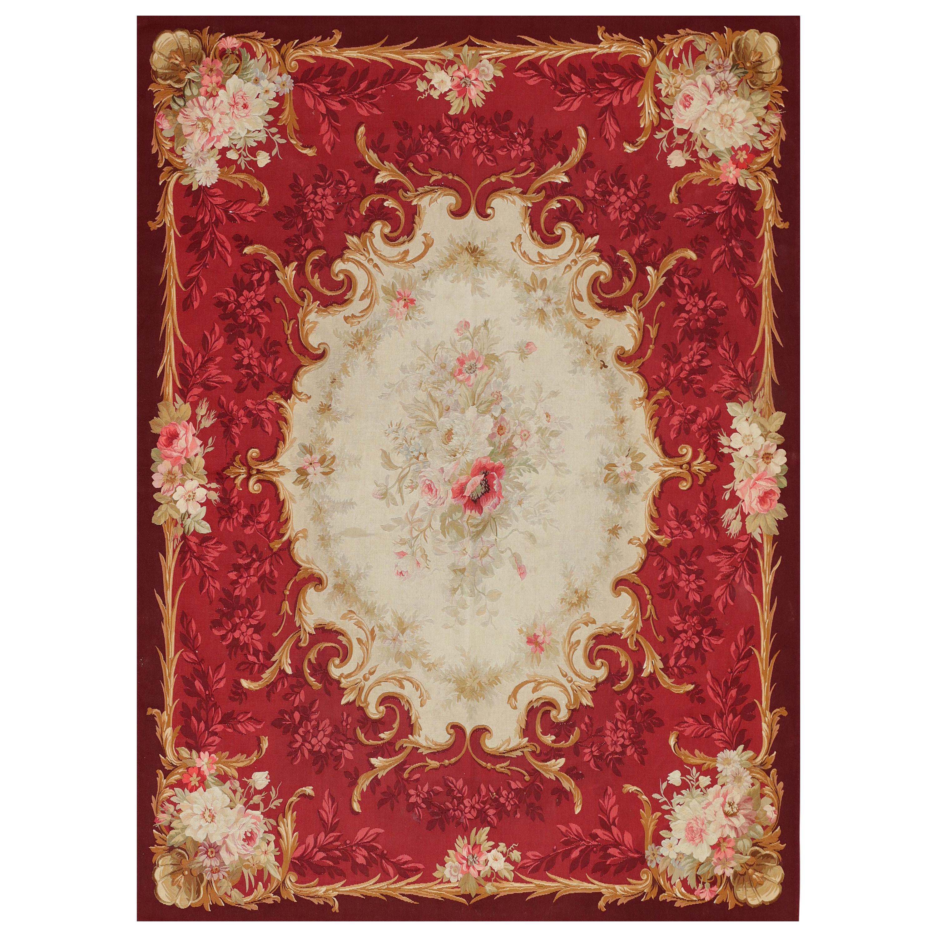 Handgewebter antiker Aubusson-Teppich aus Wolle und Seide aus der Mitte des 19. Jahrhunderts, Napoleon III.-Periode