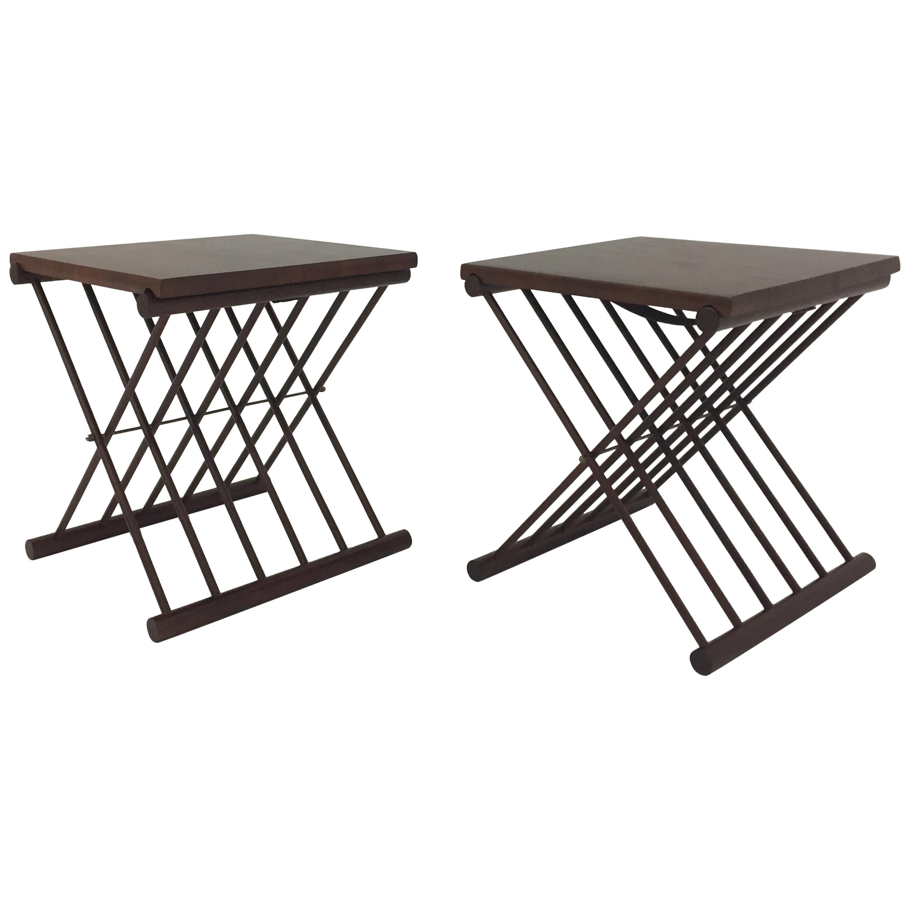 Chic Pair of Danish Folding Teak Tray Top Side Tables End Tables