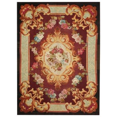 Mid-19th Century Handwoven Antique Aubusson Rug, red with flowers