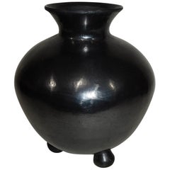 Three Footed Oaxaca Mexico Large Black Art Pottery Vase Signed Dona Rosa