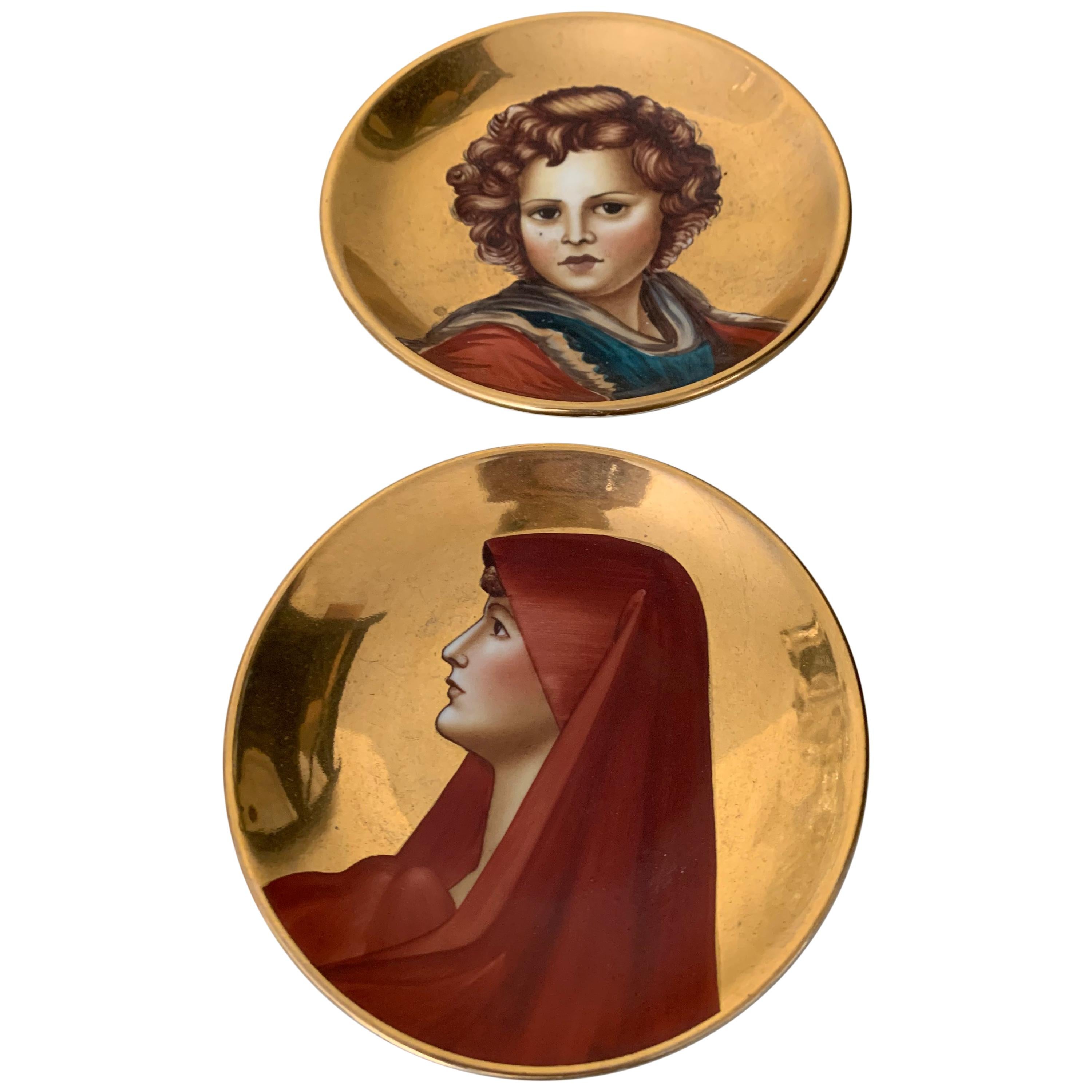 Vintage Italian Hand Painted Gold Leaf Plates from Florence For Sale