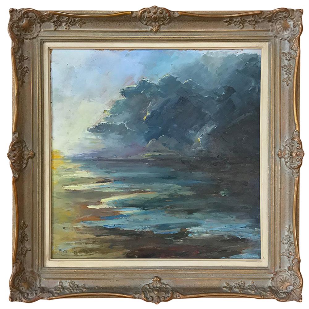 Antique Framed Landscape Oil Painting on Canvas by Miton Geinafot