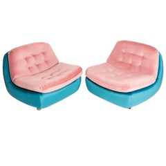 Ensemble de deux fauteuils Atlantis roses et bleus du 20ème siècle, années 1960