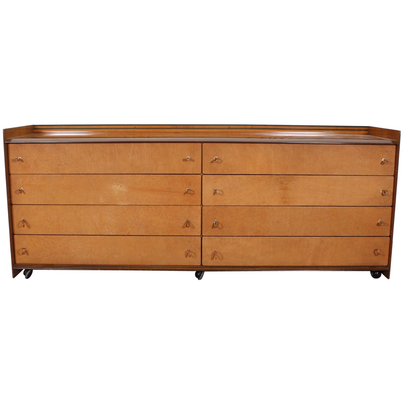 20th Century Modern Design Walnut and Leather Drawer Cabinet