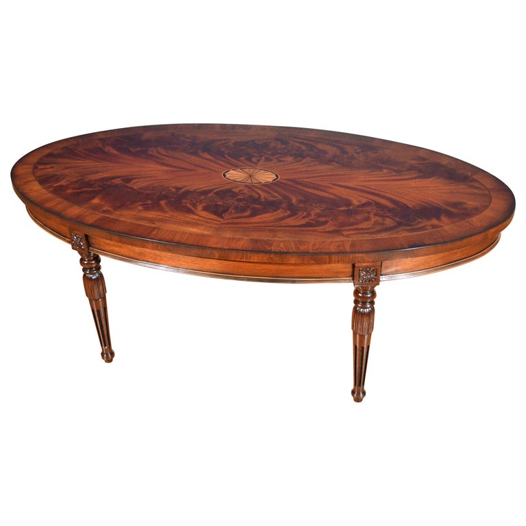 Oval Mahogany Georgian Style Leg Coffee Table by Leighton Hall For Sale
