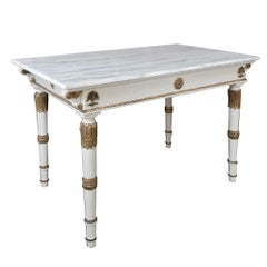 Italian Neoclassical Painted and Gilded Marble Top Center Table, Console