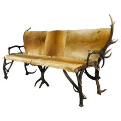 Vintage Antler and Hide Bench