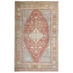 Pink, Blue and Camel Contemporary Handmade Wool Turkish Oushak Rug