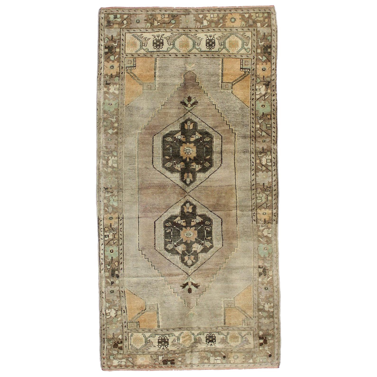 Camel, Gray and Brown Handmade Wool Turkish Old Anatolian Konya Rug For Sale