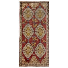 Red, Brown and Gold Handmade Wool Turkish Old Anatolian Konya Rug