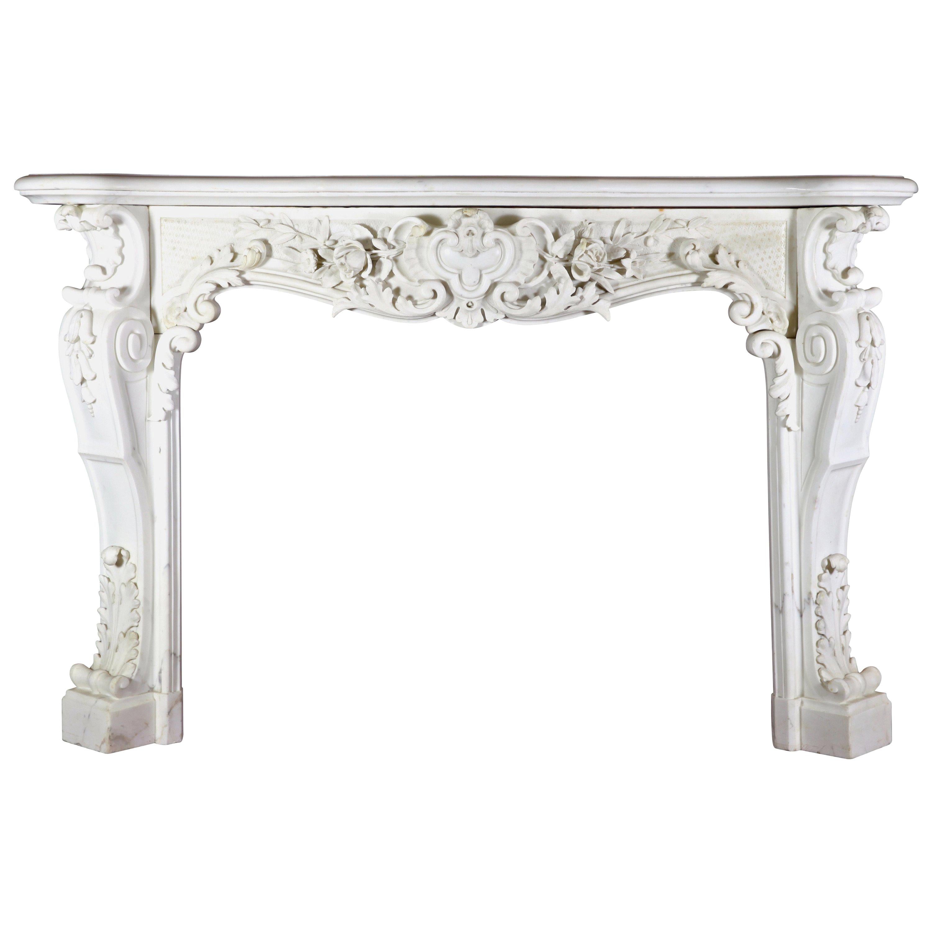 European Opulent White Statuary Marble Fireplace Surround For Sale