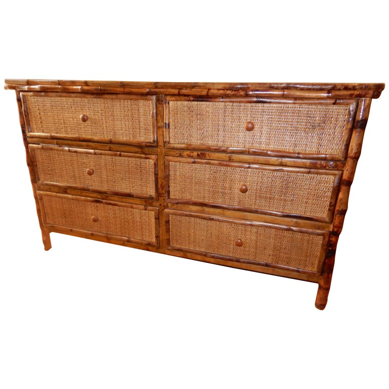 Six-Drawer Bamboo and Cane West Indies Dresser at 1stDibs | cane dresser