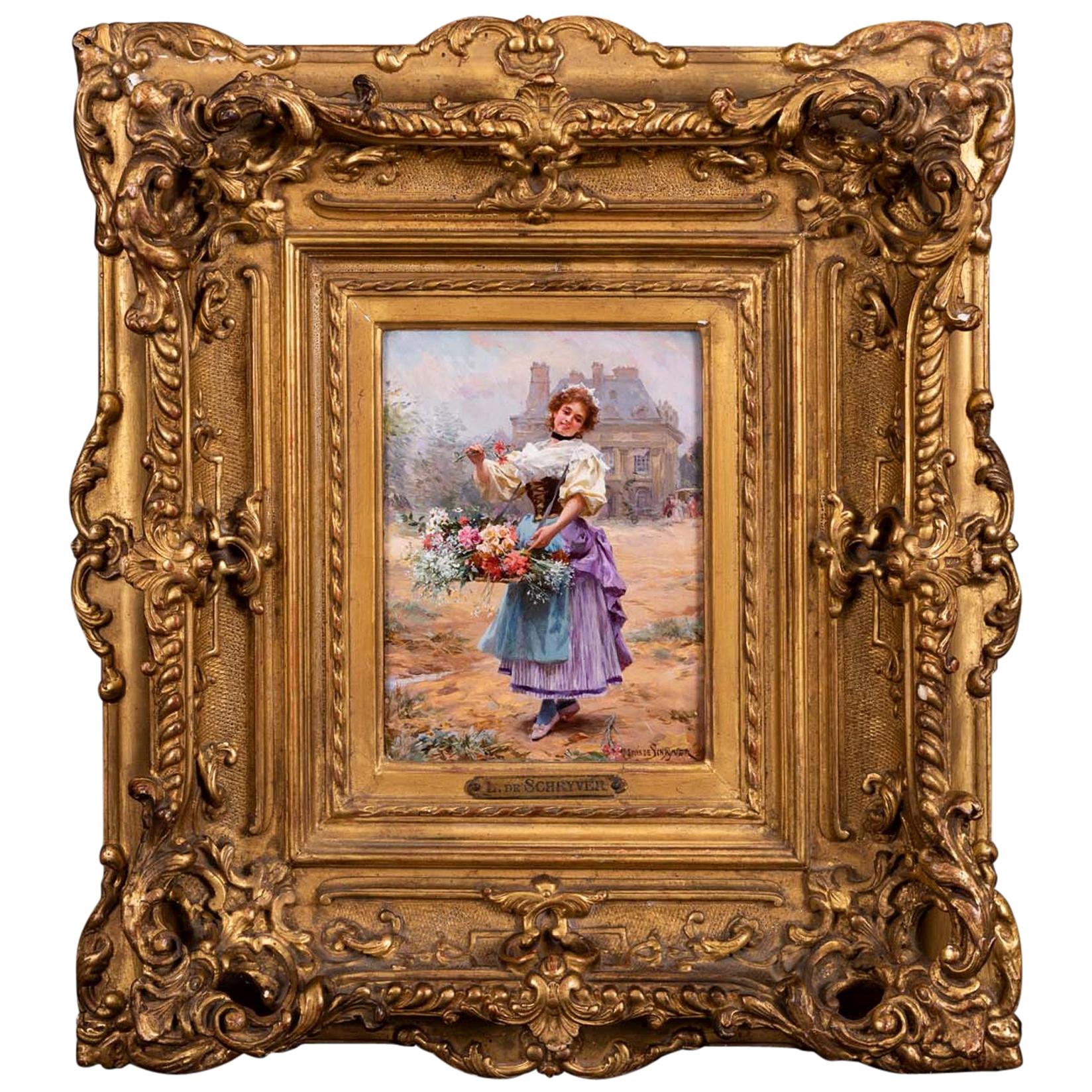 Flower Girl by Louis Marie de Schryver For Sale