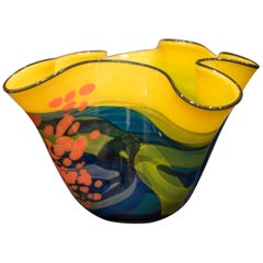 Ioan Nemtoi Hand Blown Yellow, Blue, Green and Red Glass Vase, 2006, Signed