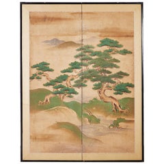 18th Century Japanese Two-Panel Kano School Screen