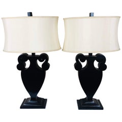 Pair of Ebonized Wood Vase Table Lamps