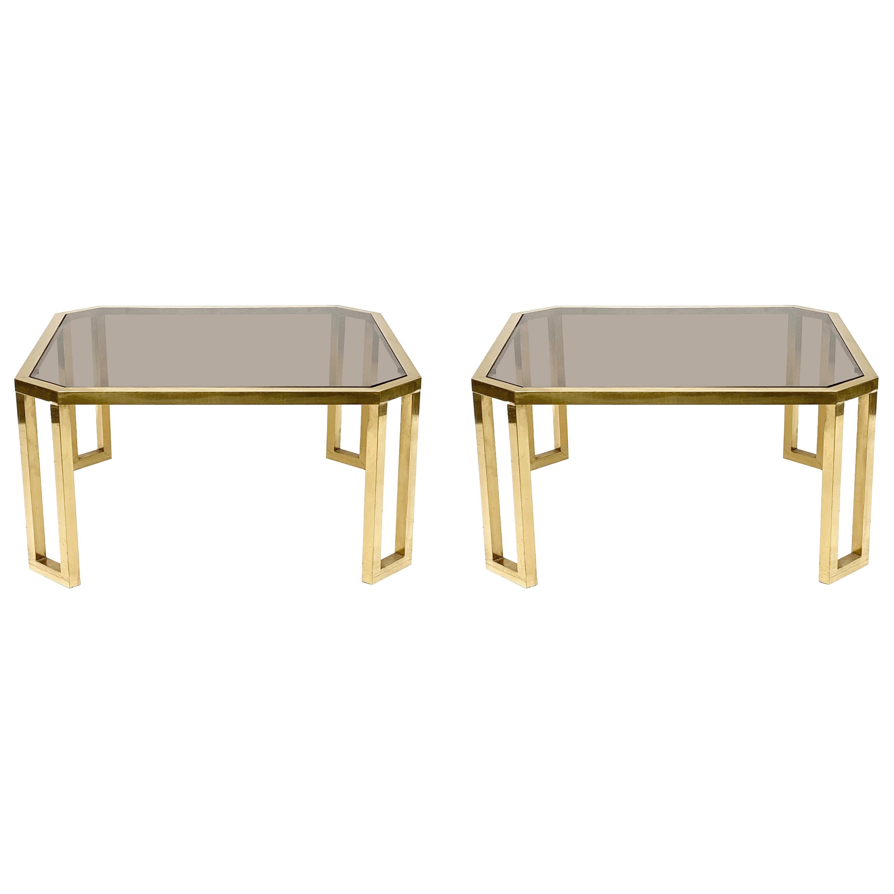 Maison Jansen Octagonal Tables in Brass and Glass, France, 1970s Coffee Tables