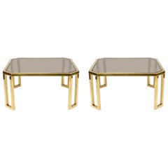 Antique Maison Jansen Octagonal Tables in Brass and Glass, France, 1970s Coffee Tables