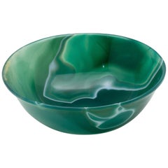 Hand Carved Green Agate Semi-Precious Stone Bowl