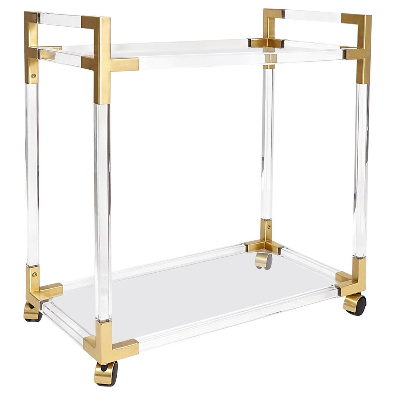 Jacques Lucite and Brass Bar Cart For Sale