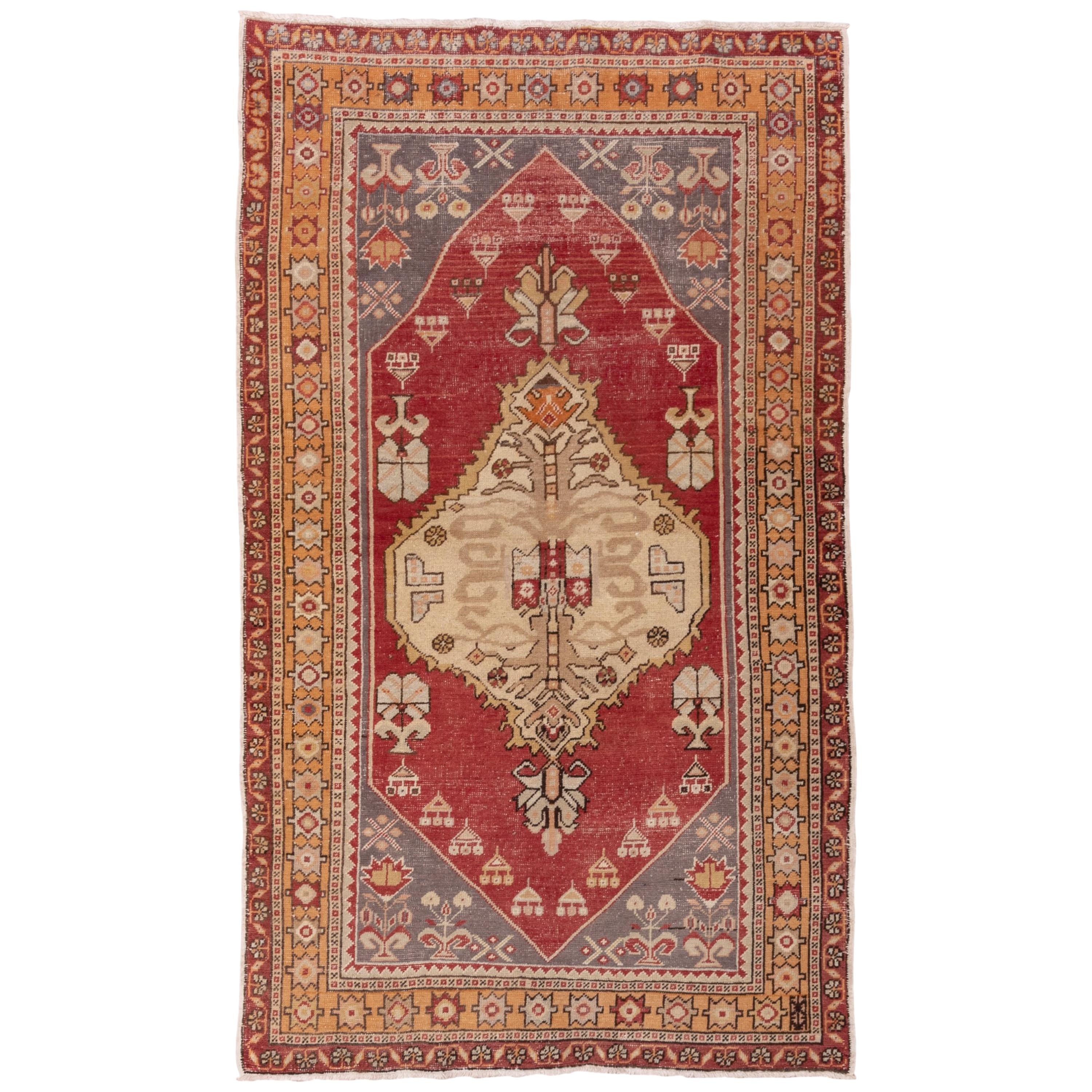 Traditional Oushak Rug, Red Gray and Yellow