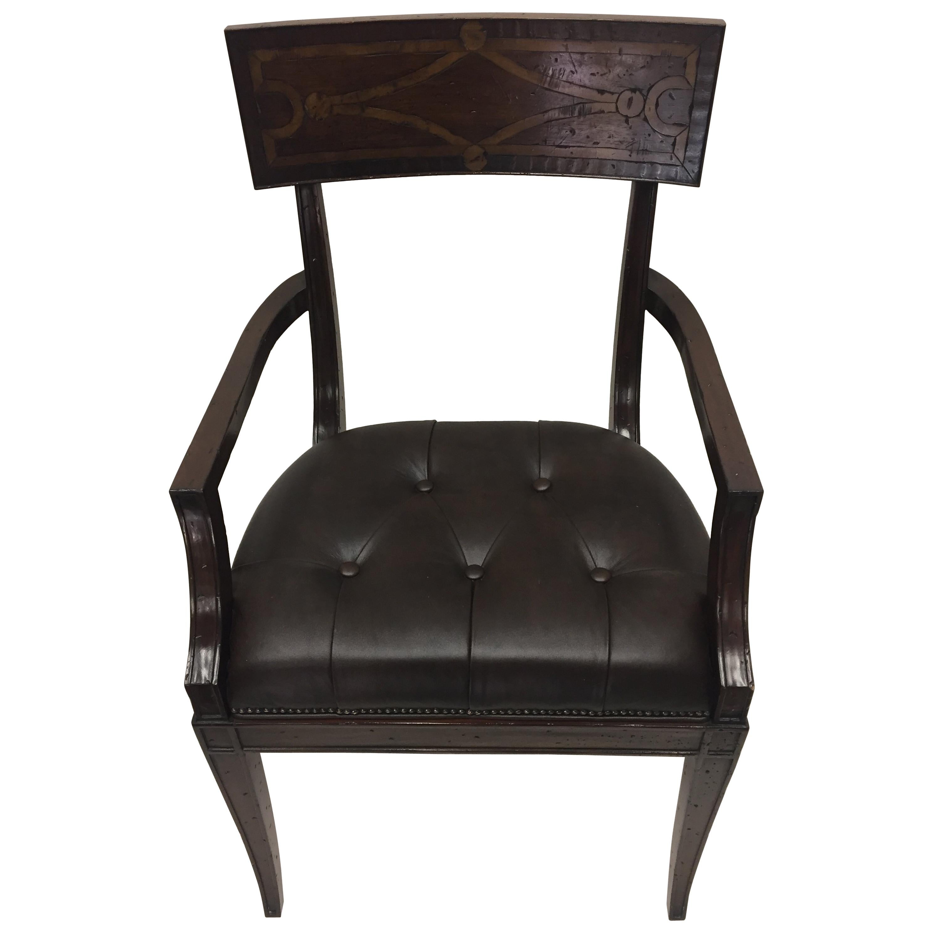 Regency Style Mahogany and Tufted Leather Armchair For Sale