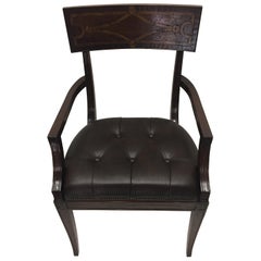 Vintage Regency Style Mahogany and Tufted Leather Armchair