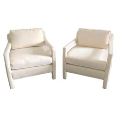 Pair of Crisp Tailored Parsons Club Chairs in the Style of Milo Baughman