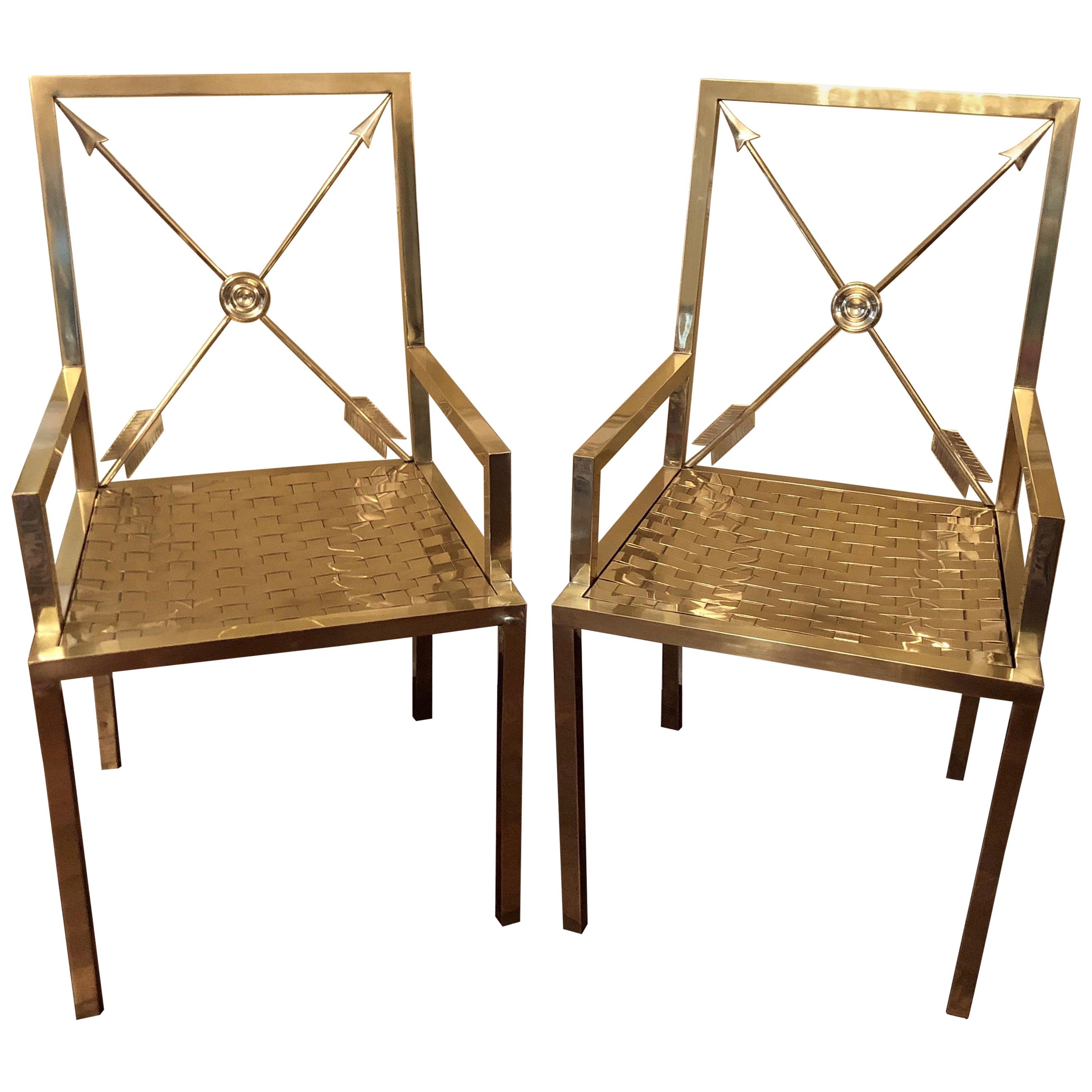 Glimmering Show Stealer Heavy Brass Neoclassical Armchairs by Mastercraft For Sale