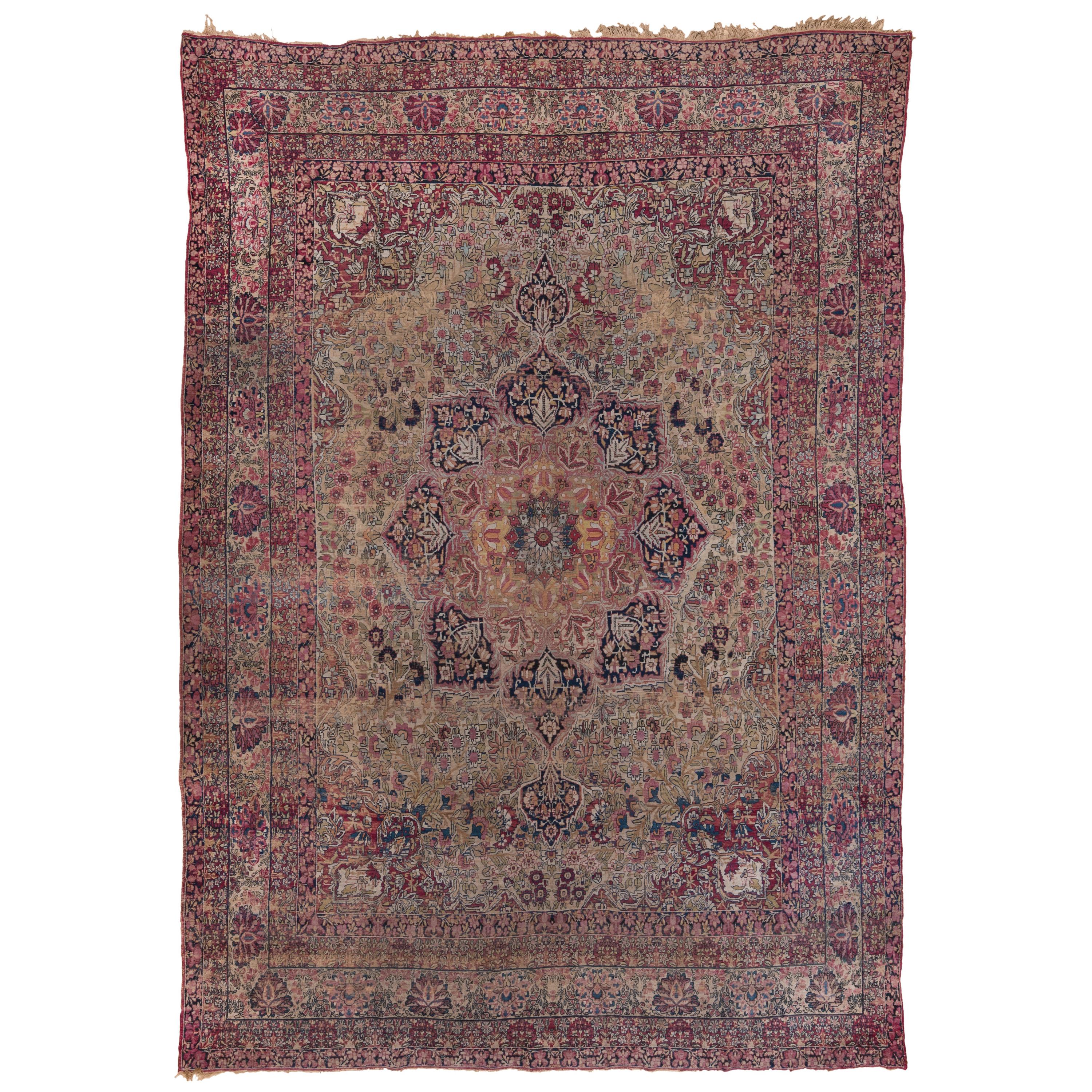 Colorful Persian Lavar Kerman Carpet