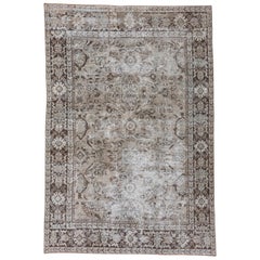 Persian Mahal Carpet, Distressed, Geometric, Neutral Tones