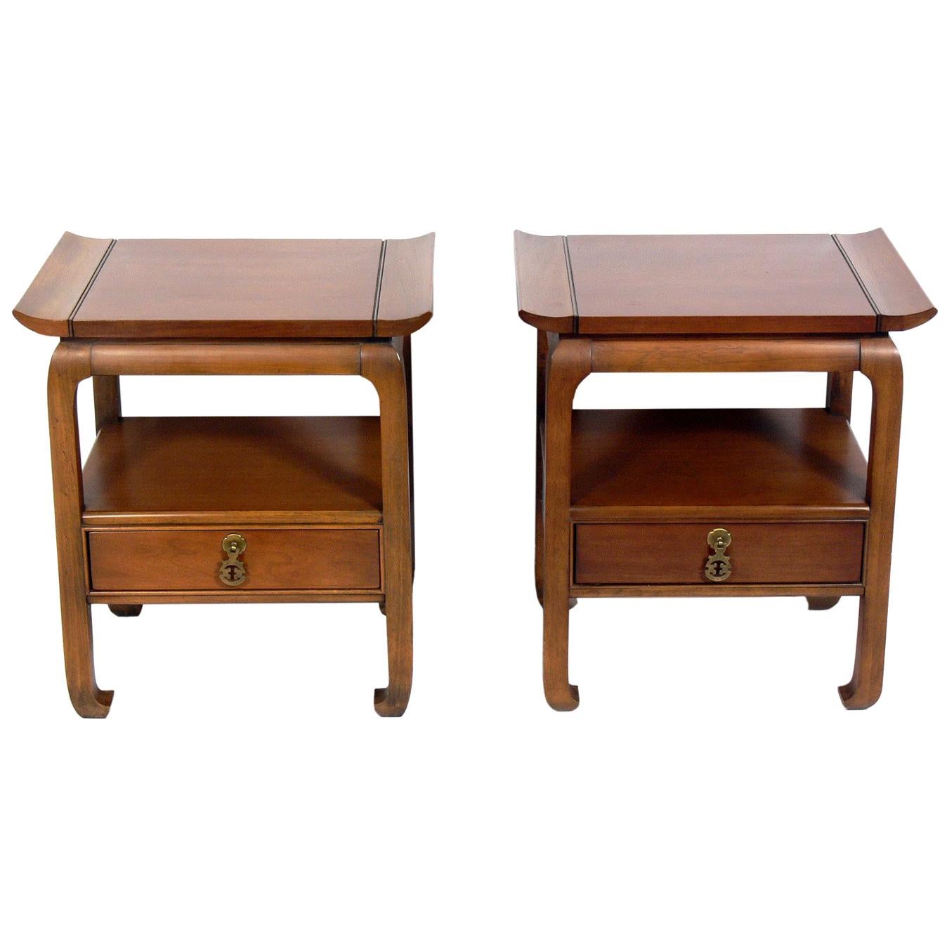 Pair of Asian Style Midcentury End Tables or Nightstands
