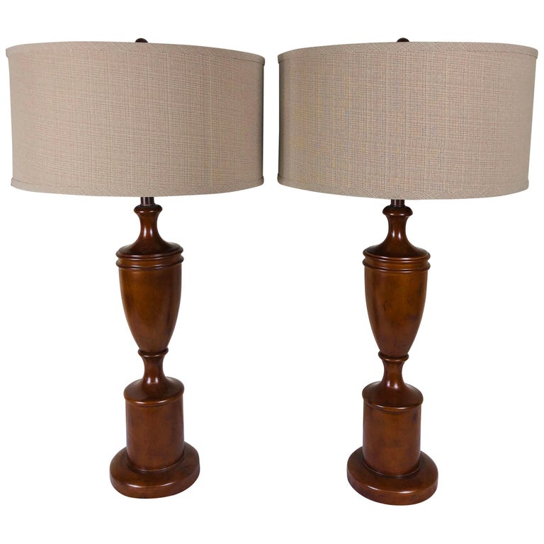 Pair of English Wood Finial Table Lamps For Sale at 1stDibs