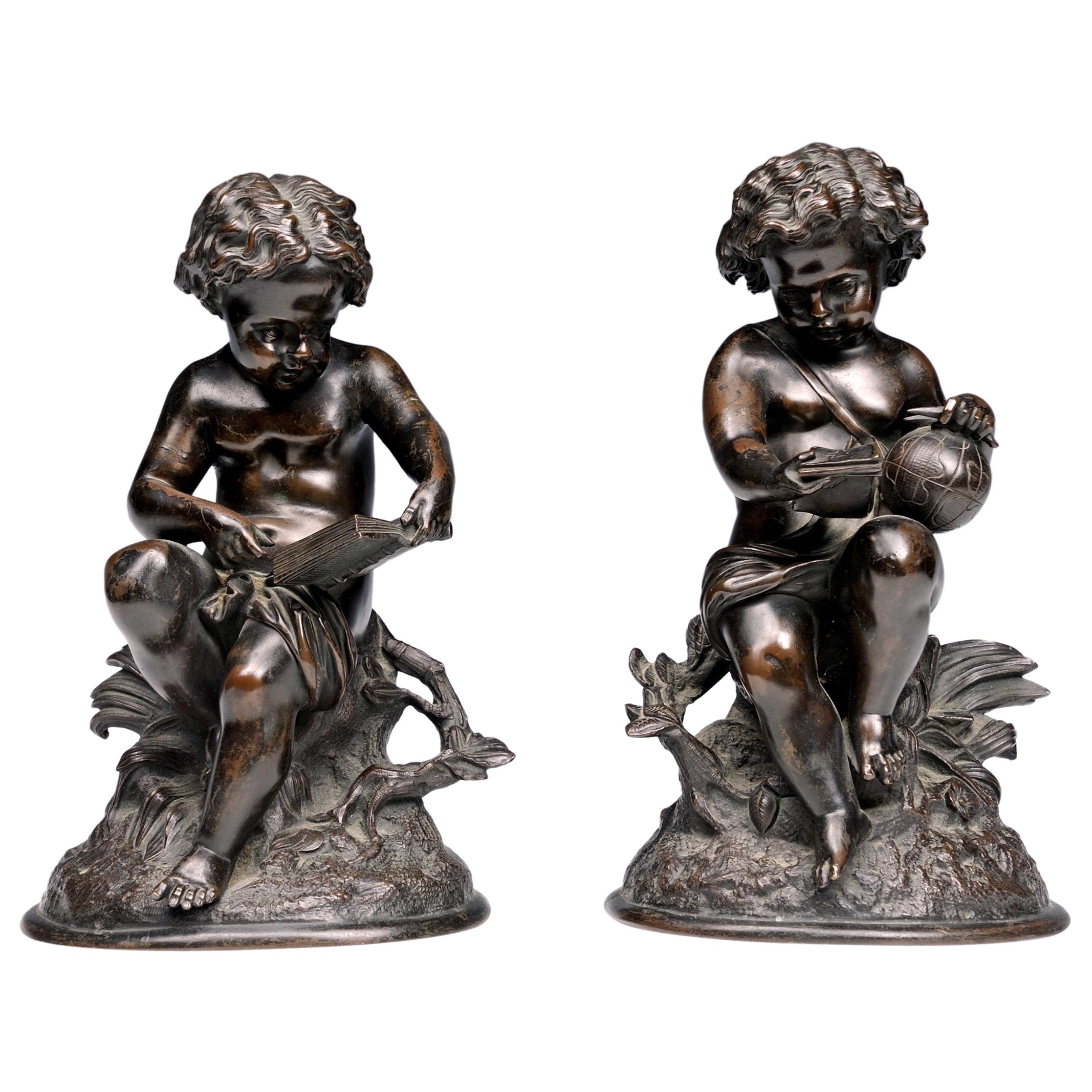 18th-19th Century Pair of French Figural Sculptures Featuring Two Boys