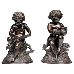 18th-19th Century Pair of French Figural Sculptures Featuring Two Boys
