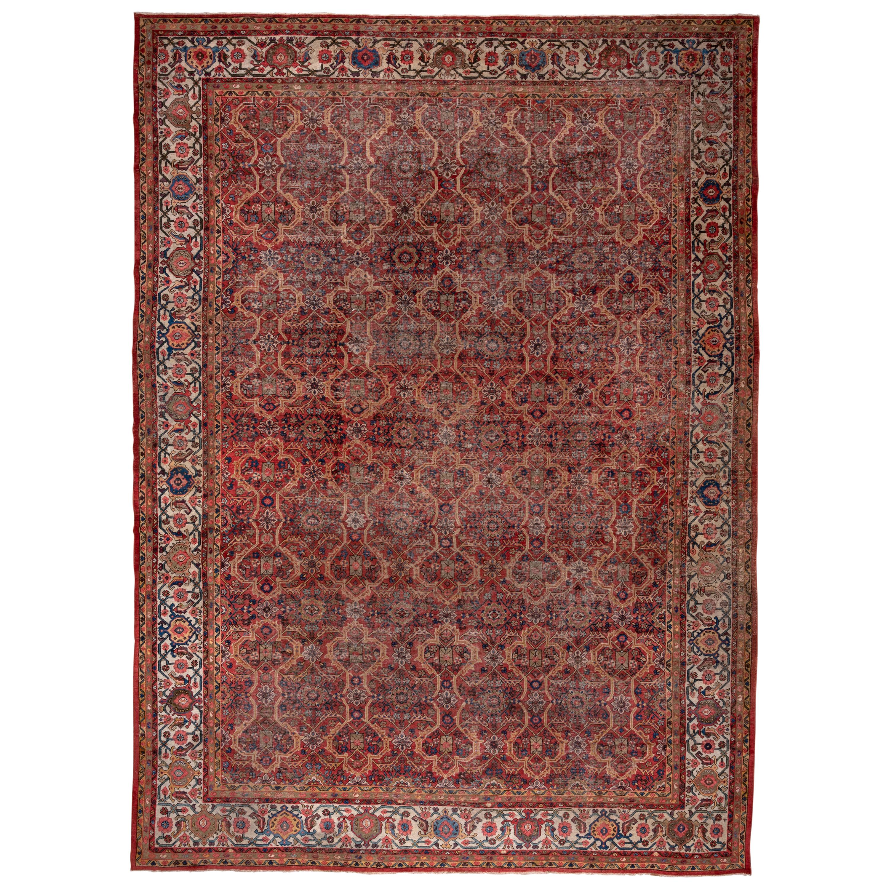 Large Persian Mahal Carpet, Coral Red Field