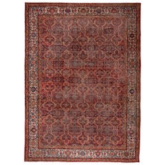 Antique Large Persian Mahal Carpet, Coral Red Field