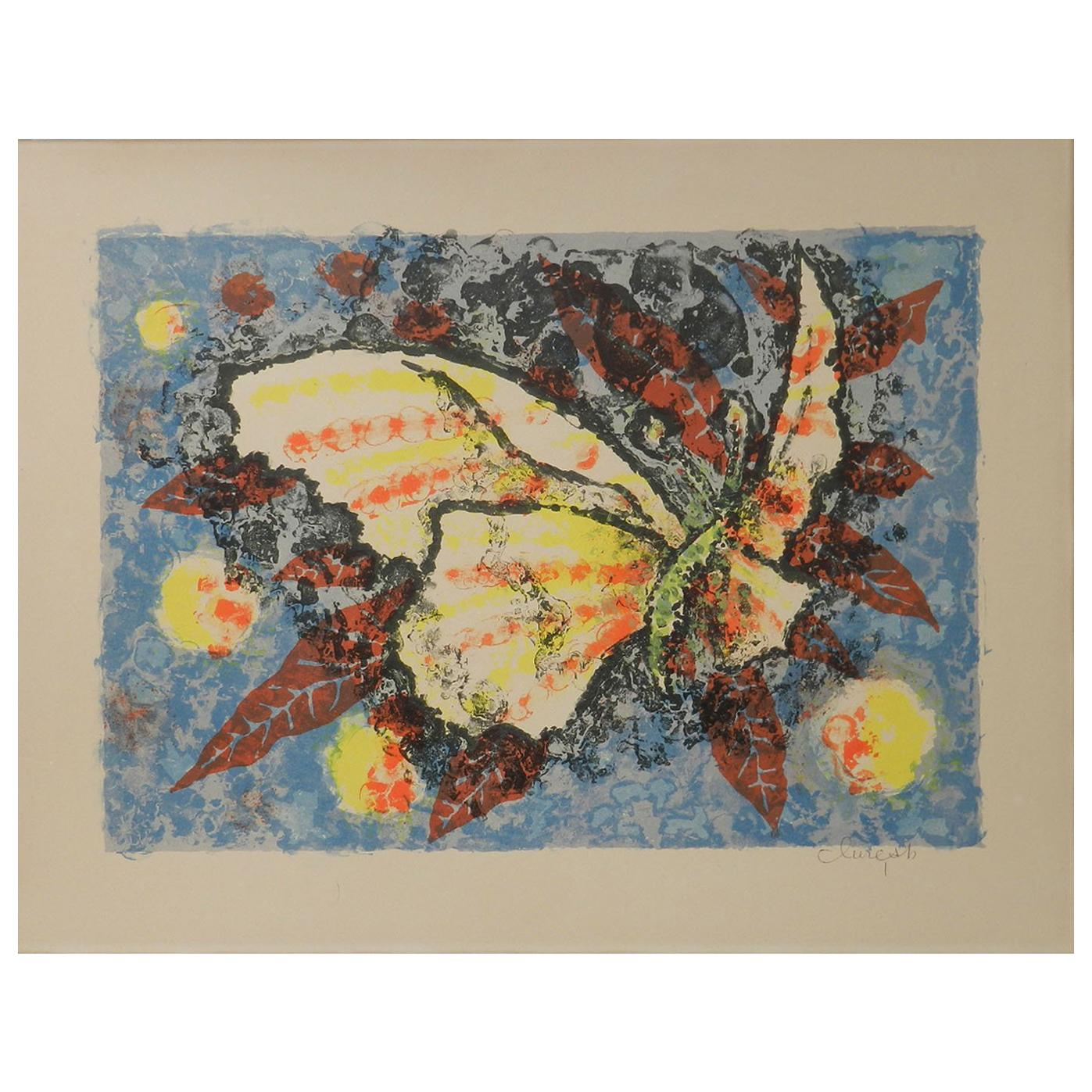 Jean Lurcat Lithograph signed Butterfly French Midcentury For Sale