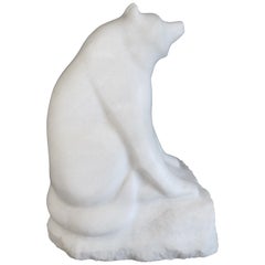 Vintage Large-Scaled Carved Marble Figure of a Red Panda with Its Distinctive Puffy Tail