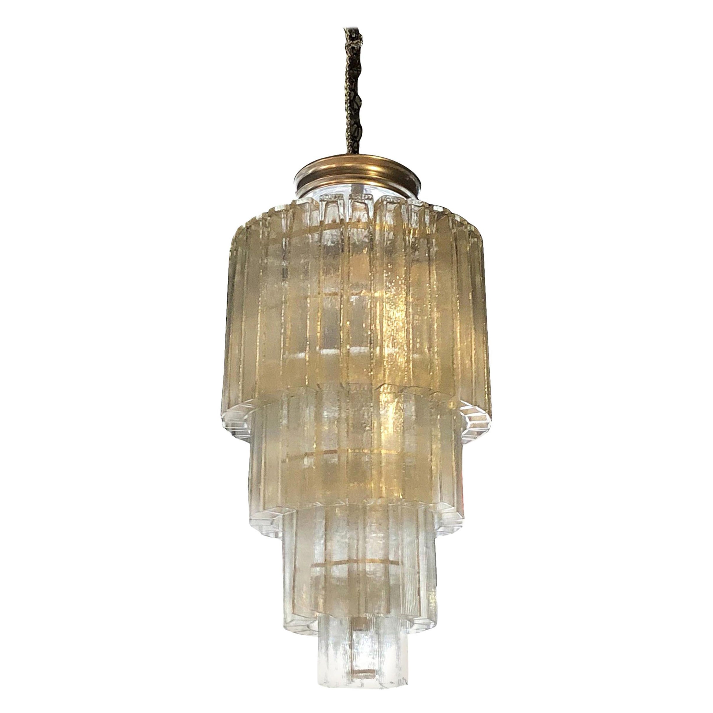20th Century Italian Vintage Four Tiered Murano Glass Chandelier, Nickel Light For Sale
